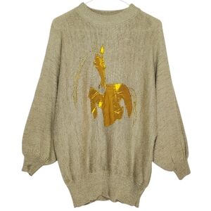 7636 * Pioneer Wear Vintage Horse Graphic Knit Sweater Tan Gold Size L